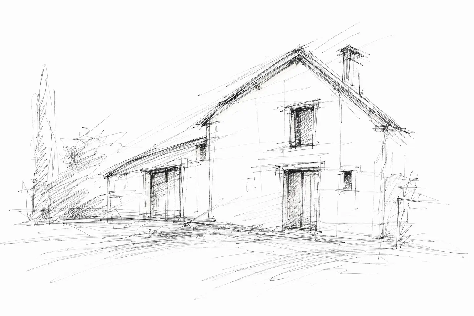 Croquis au crayon d’une maison ancienne