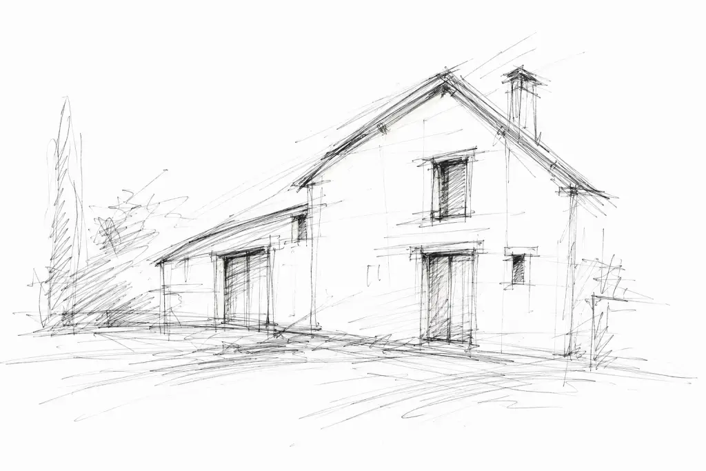 Croquis au crayon d&rsquo;une maison ancienne
