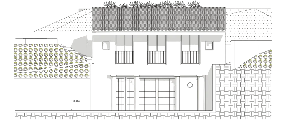 Élévation de la façade d’une maison, dessin d’architecte
