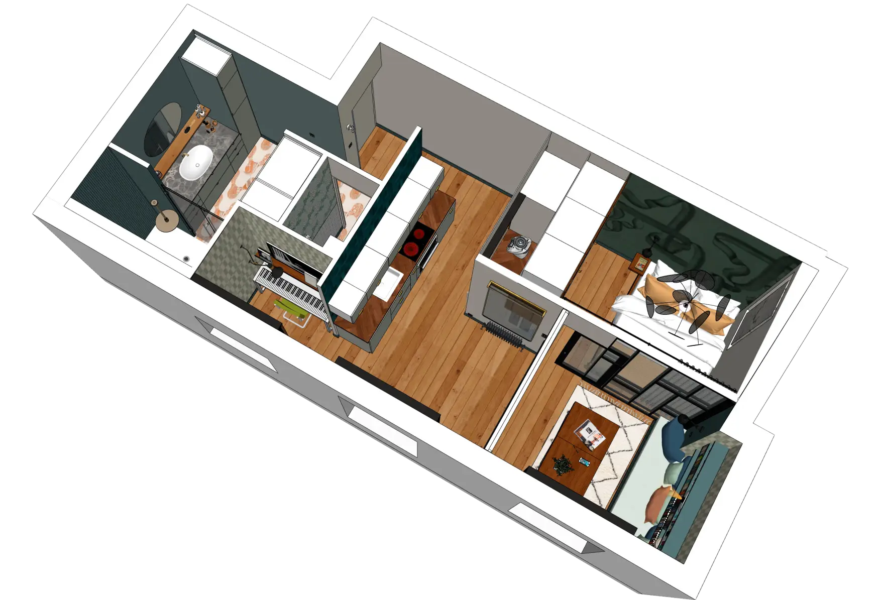 Plan en 3D d’un appartement, projet rue des Pyrénées