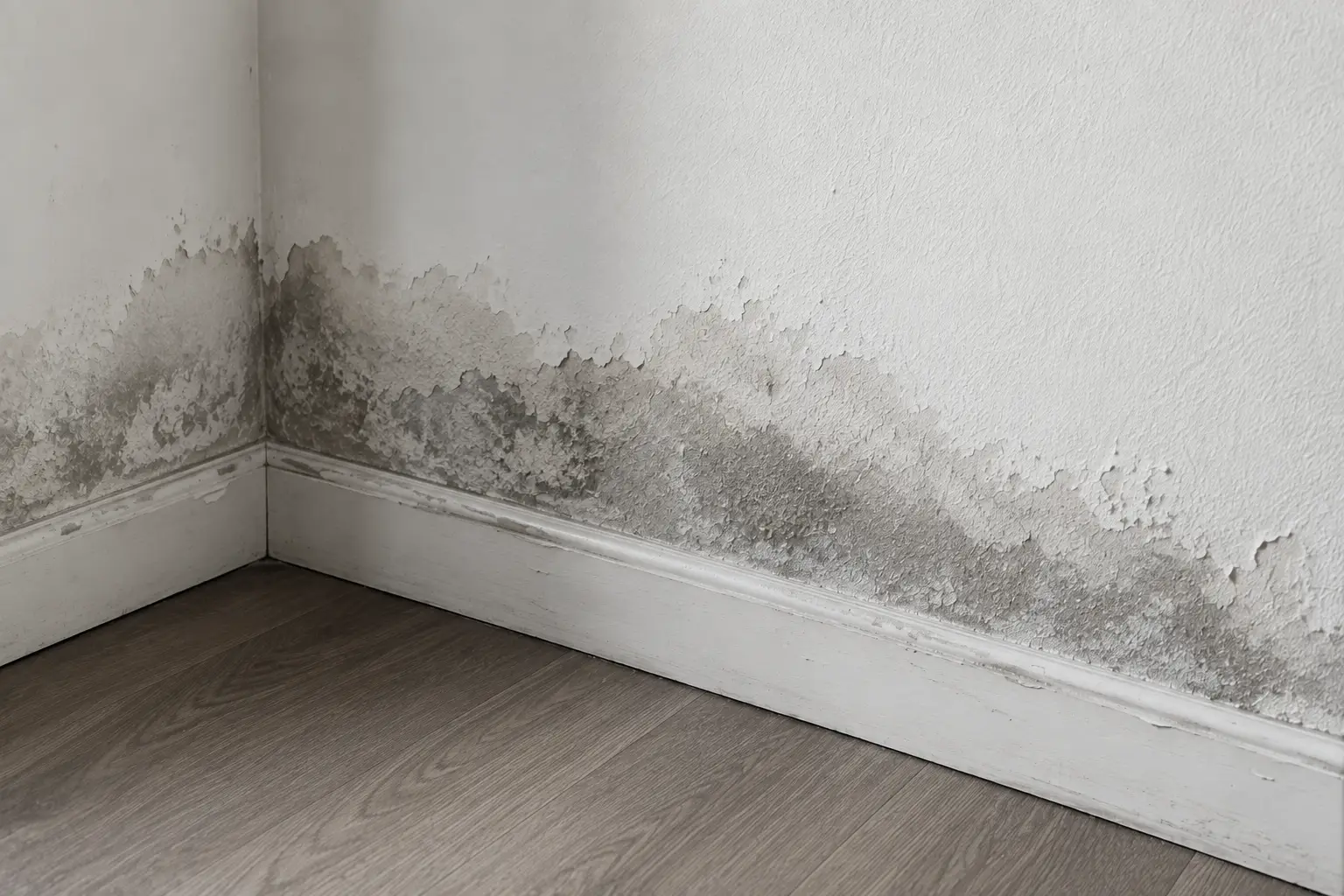 Traces d’humidité en bas de mur laissant suspecter des remontées capillaires